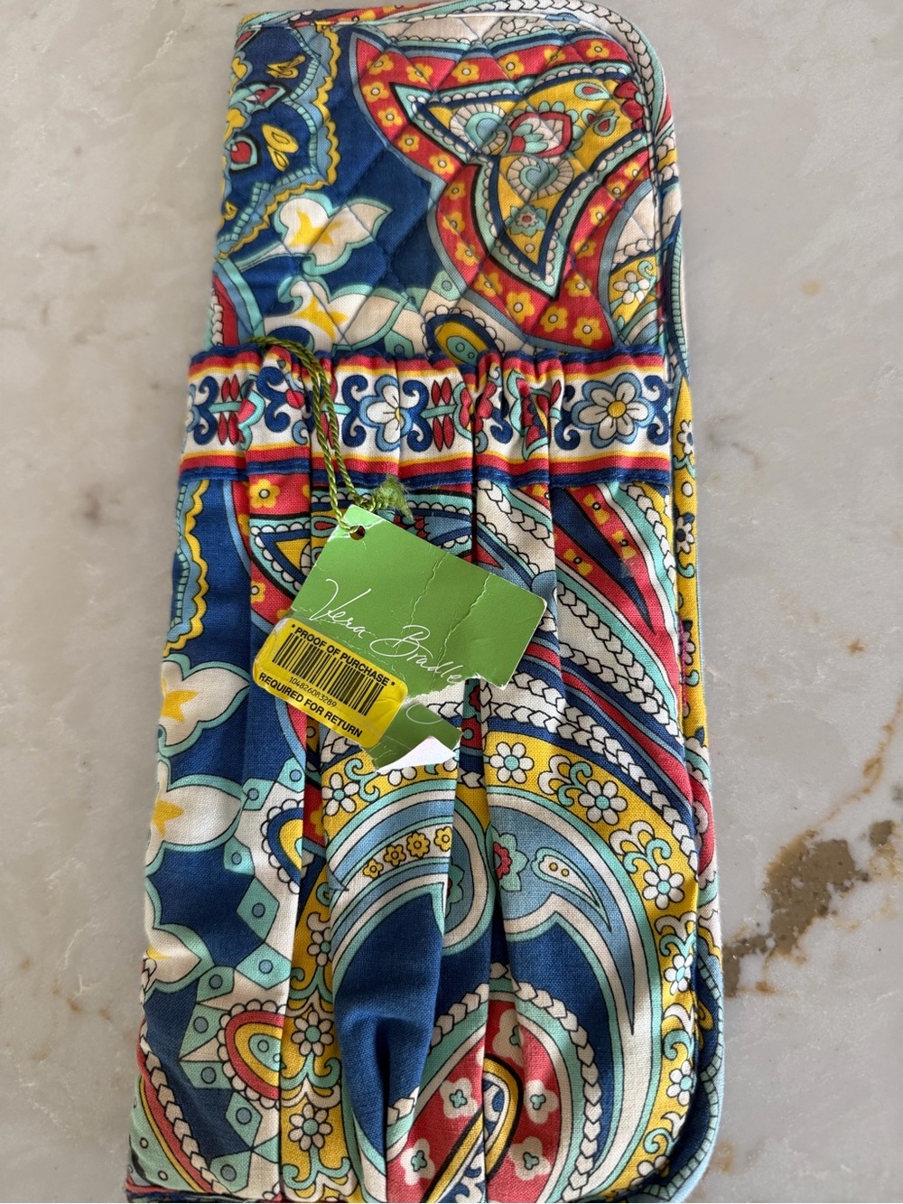 Vera Bradley Blue, Yellow and Red Paisley Flat Iron Pouch